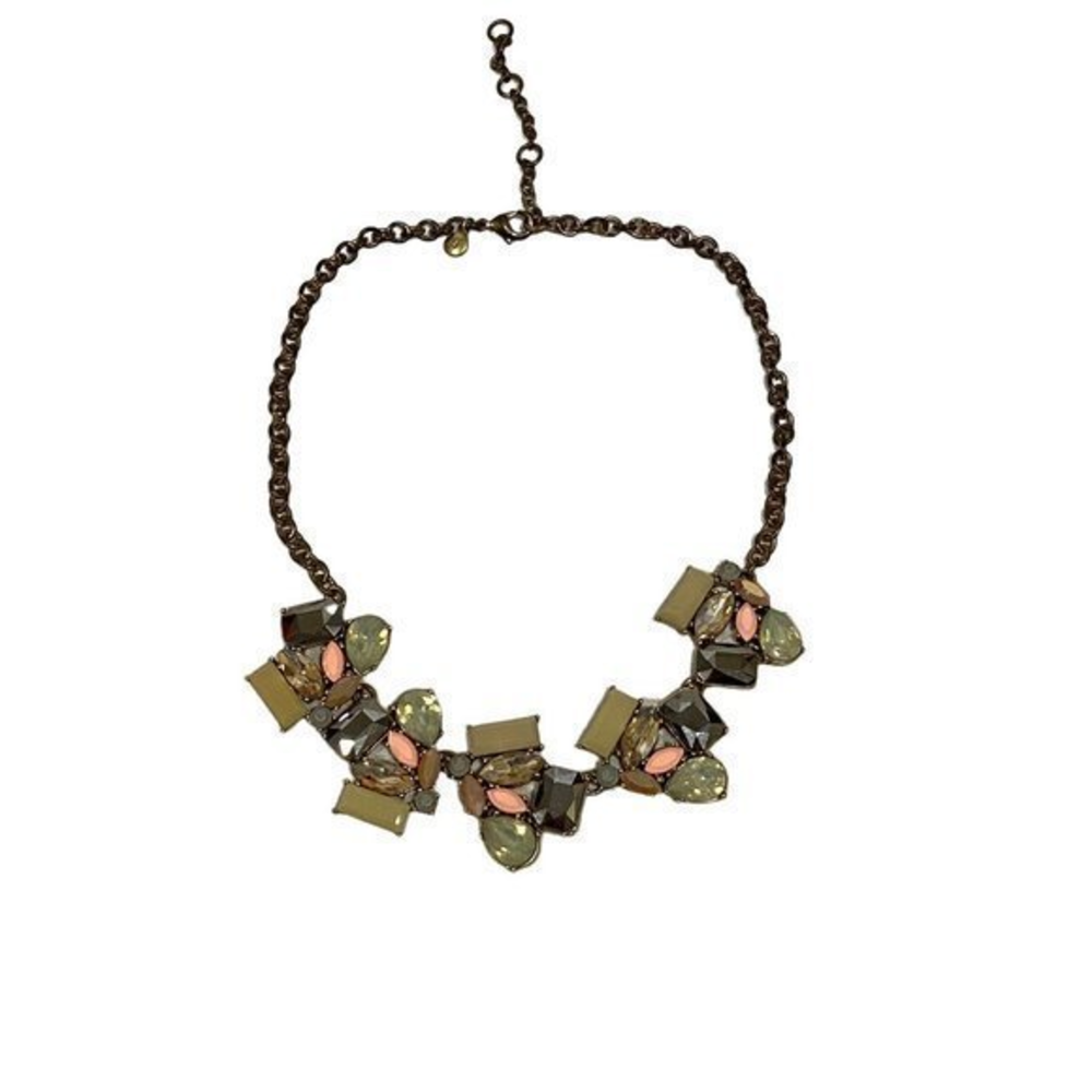 J. Crew Green, Peach, Gray, and Antique Gold Tone Statement Necklace